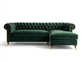 Sofa, Chesterfield ciemnozielony narożnik sofa w 3 fotele poliestrowy aksamit z prawym krzesełkiem longue 260 x 165 x 78 cm