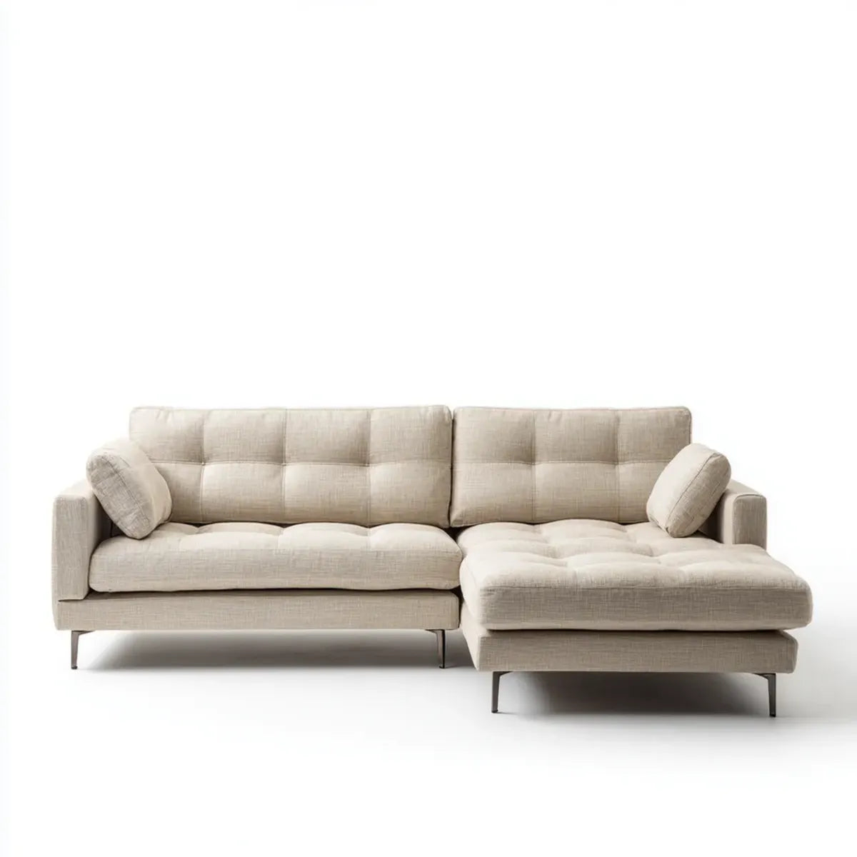 Sofa, Kanapa narożna z szewcem z haczykiem beżowym 260 x 160 x 85 cm poliestrowa powłoka L kształt
