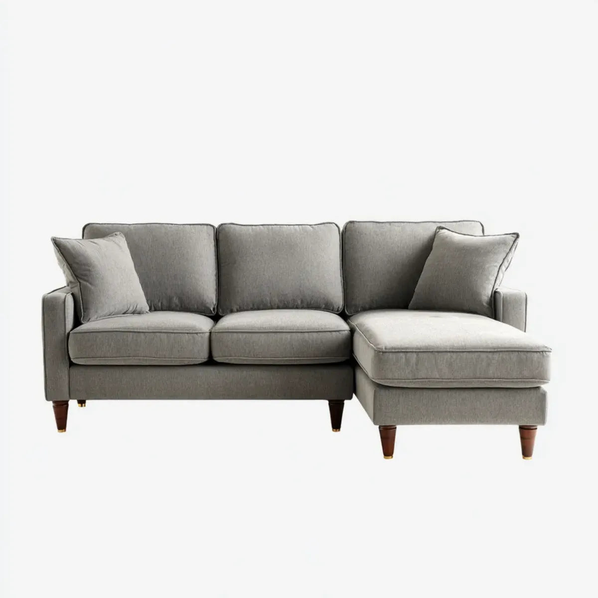 Sofa, Kanapa narożna 3 fotele z krzesełkiem z prawej strony szary 220 x 150 x 85 cm w poliestrze