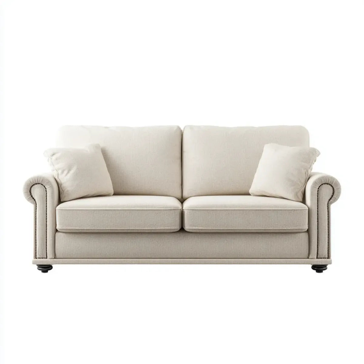 Sofa 2 beżowe miejsca 170 x 90 x 88 cm w prostokątnym kształcie poliestru z zaokrąglonymi podpórkami