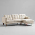 Sofa, Kanapa narożna 3 fotele z krzesełkiem z prawej beżowym poliestrem 230 x 150 x 86 cm