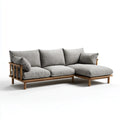 Sofa narożna 3 fotele szare z krzesełkiem o długości 250 x 160 x 78 cm w poliestrze i litym drewnie
