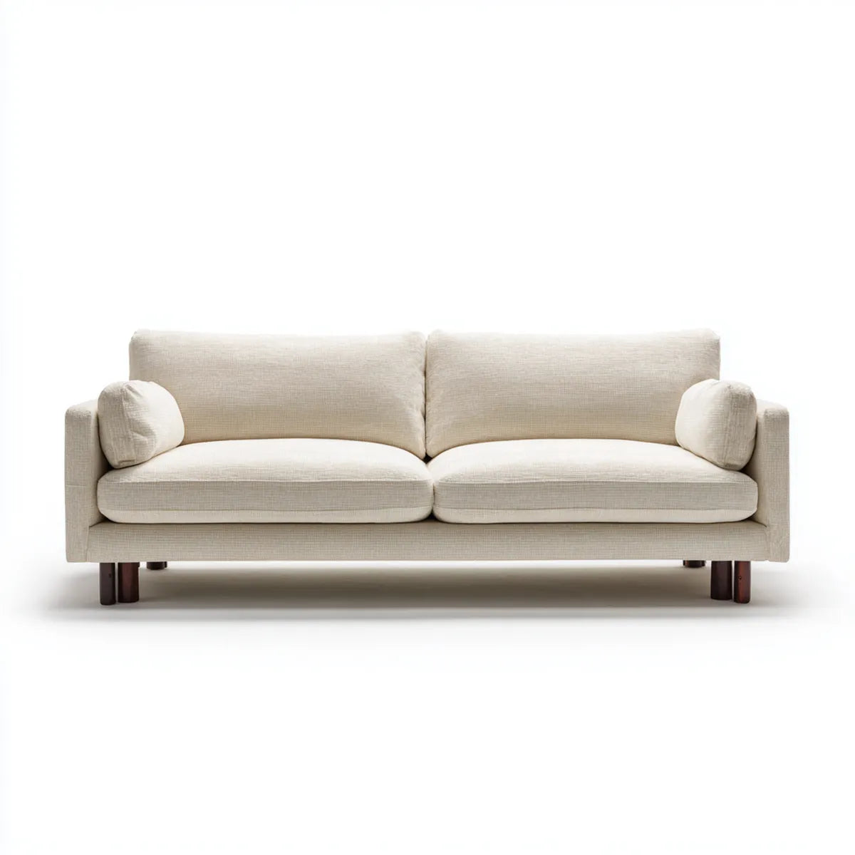 sofa 2-osobowa śmietana 220 x 95 x 82 cm z tapicerką poliestrową i litymi nóżkami z drewna